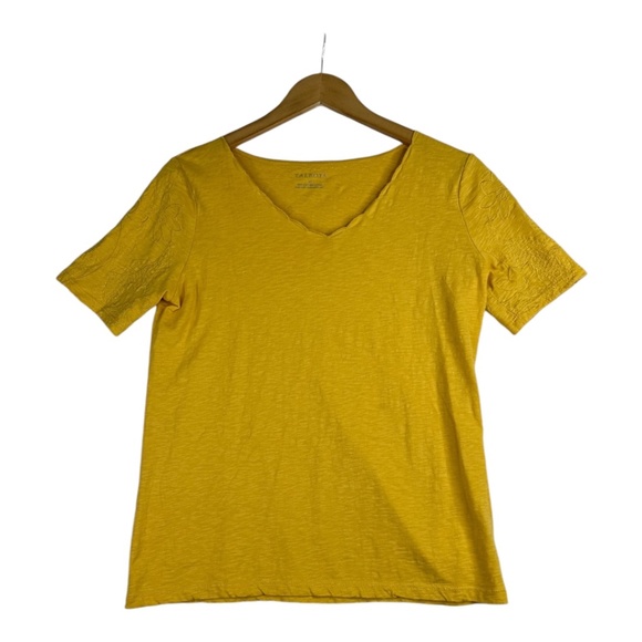 Talbots Women's Yellow Floral Embroidered Short‎ Sleeve V Neck Shirt Size XS - Picture 1 of 7